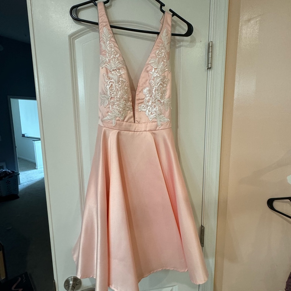 Pink satin homecoming dress